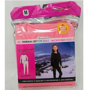 Girls Microfiber Fleece Thermal Long Johns 2-pc Set, Pink